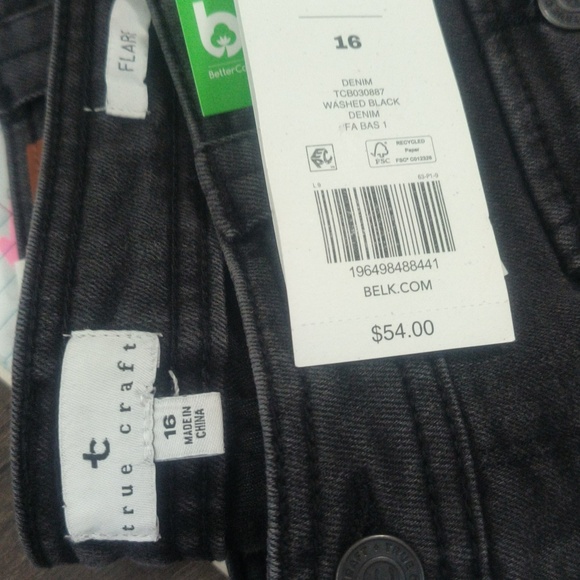 New Black Wide Legs Jeans / Size 16 Junior - Picture 4 of 4